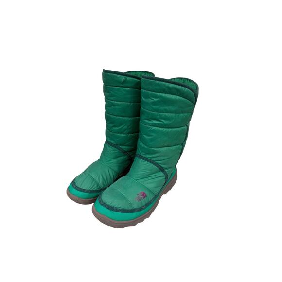 THE NORTH FACE Girls Sz 7 Black Amore Fleece Lined Puffer Winter Boots Green - Picture 1 of 12